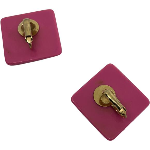 80s Pink Square Clip-On Earrings, Good Condition, 1" x 1" - Picture 7 of 7